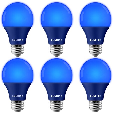 Luxrite A19 LED Light Bulbs 8W (60W Equivalent) Blue Colored Bulbs Non-Dimmable E26 Base 6-Pack LR21491-6PK